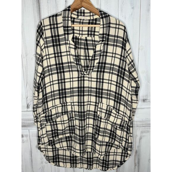 FREE PEOPLE X CP SHADES NAVY BLUEPLAID 100% COTTON CHECKMATE TUNIC DRESS‎ XS